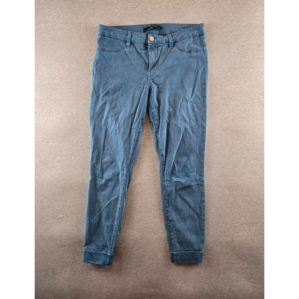 J Brand Anja Clean Cuffed Cropped Pants Sz 25  Luxe Sateen Skinny Cuff - Peacock